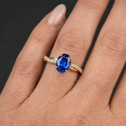 sapphire engagement oval cut ring twisted ring band diamond pave ring blue gemstone ring bridal jewelry ring wedding ring set solitaire sapphire ring crossover ring design fine ring