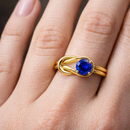 unique sapphire ring silver celtic knot ring round shaped 7 mm September birthstone ring
