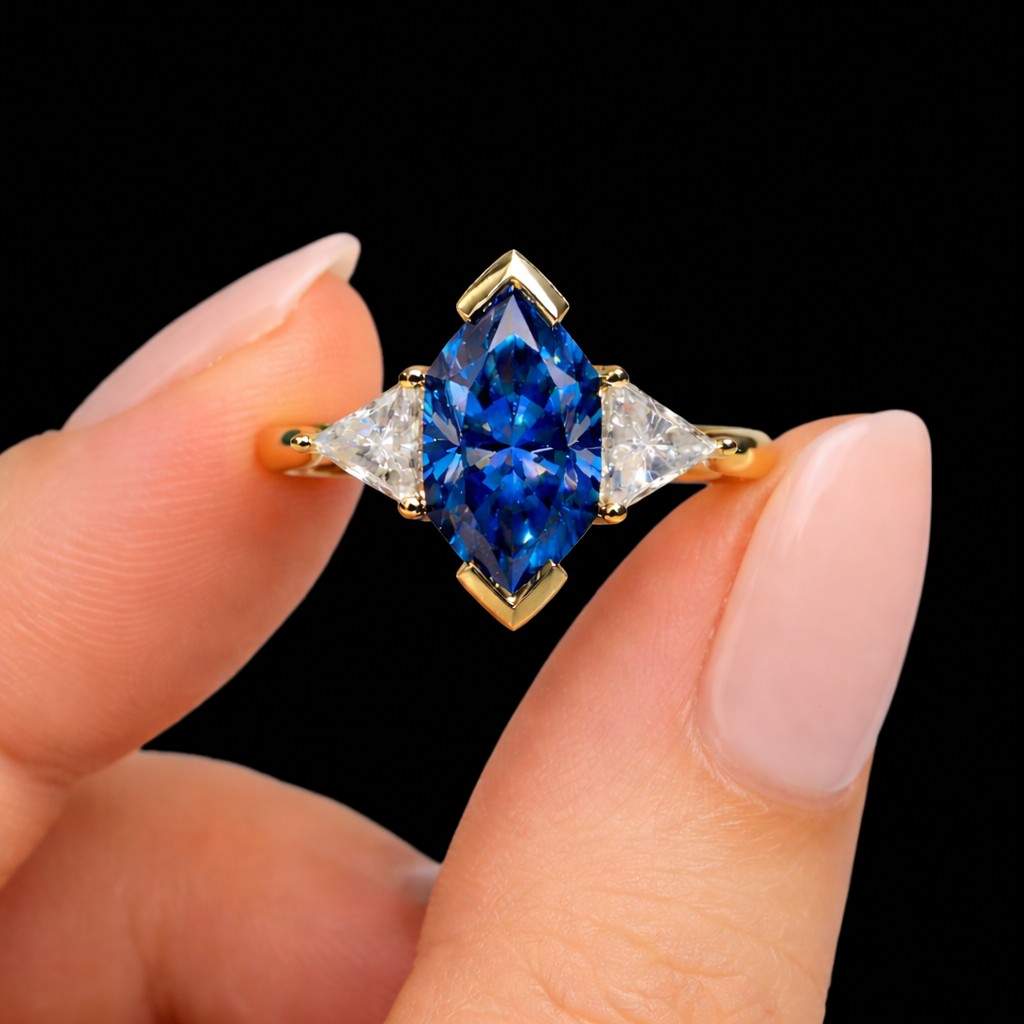 sapphire marquise created sapphire ring natural sapphire ring blue moissanite ring blue cz ring blue lab diamond ring gemstone engagement ring