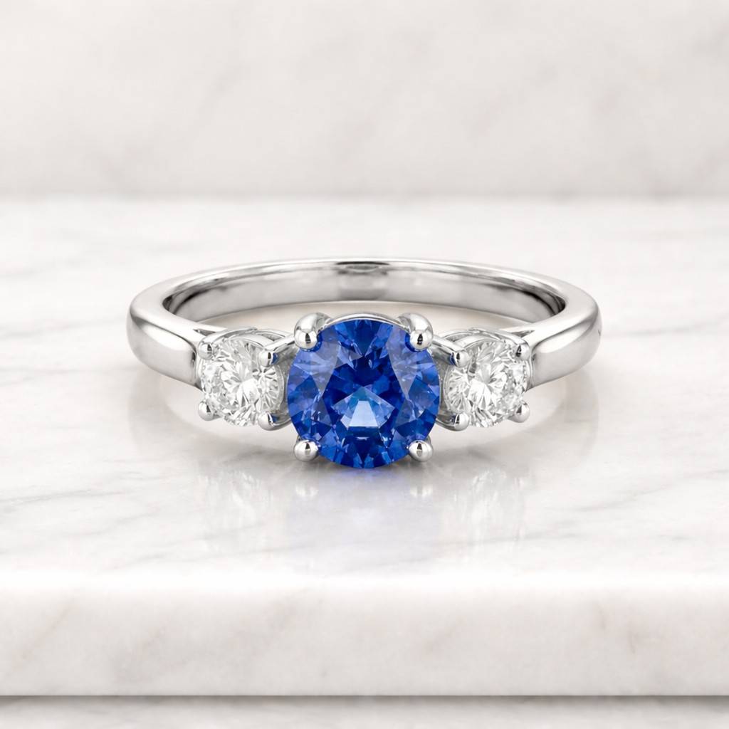 Round Cut Blue Sandstone Engagement Ring Leaf Solitaire Ring Alternative Gemstone Ring Unique Anniversary Ring Wedding Gift