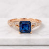Princess Cut Blue Sapphire Engagement Ring Split Shank Ring