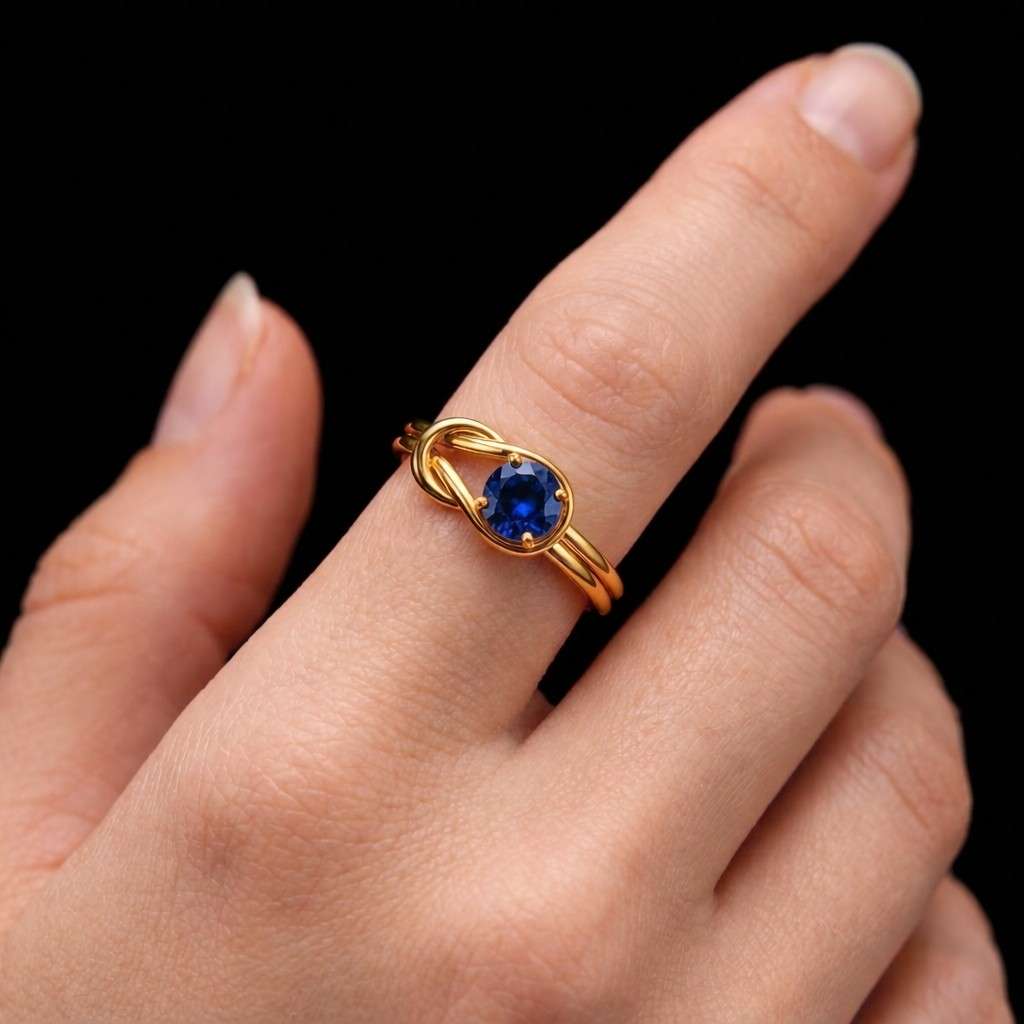 Blue Moissanite Ring, 14k Gold Plated Ring, Anniversary Gift for Her, Royal Blue Stone Ring, Twisted Band Ring, Unique Promise Ring
