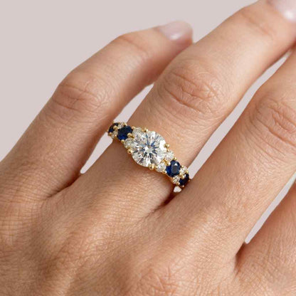2Ct Round Cut Lab-Created Blue Sapphire Women's Halo Engagement & Wedding Ring 14K White Gold Finish, September Birthstone Jewelry
