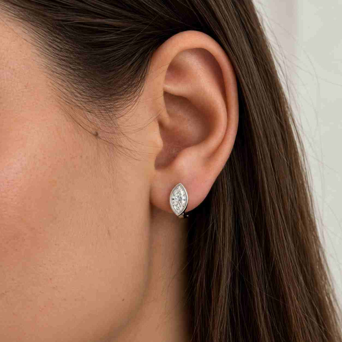 14K Solid Gold Marquise Zircon Huggie Hoop Earring/Clear CZ Septum Nose Ring Piercing/Cartilage Tragus Helix Lobe Conch Rook Clicker Jewelry

