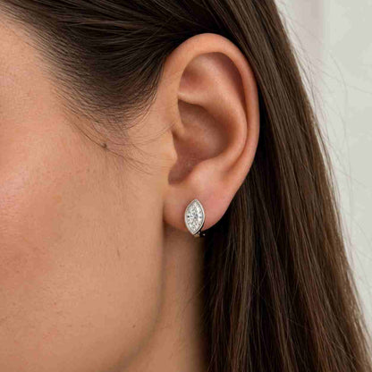 14K Solid Gold Marquise Zircon Huggie Hoop Earring/Clear CZ Septum Nose Ring Piercing/Cartilage Tragus Helix Lobe Conch Rook Clicker Jewelry
