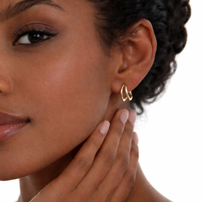 18K Solid Gold Double Hoop Earrings Minimalist Open Hoop Stud Earrings Modern Gold Earrings Gift for Women Everyday Jewelry
