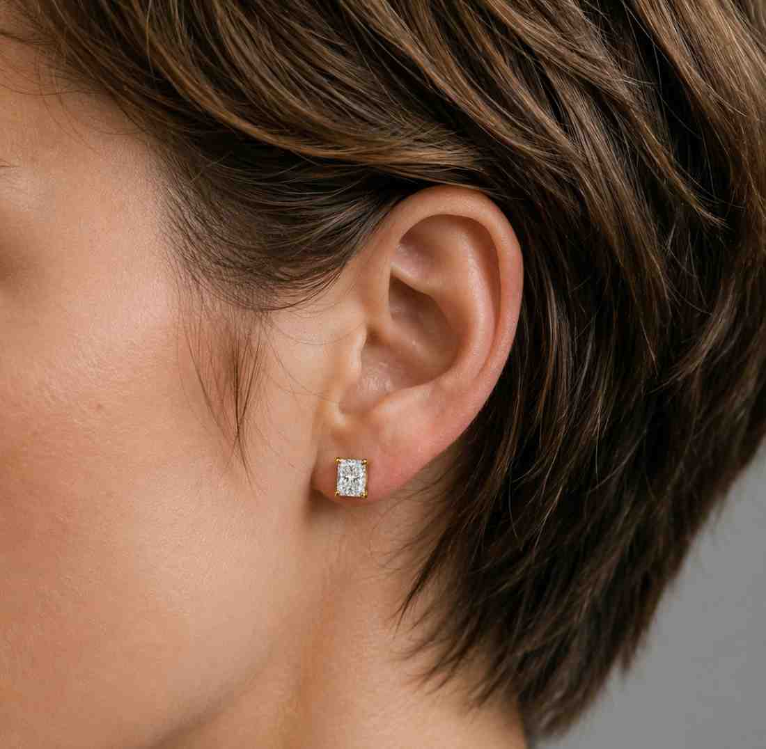 2ct radiant cut lab grown diamond stud earrings, gold solitaire earrings, bridal earrings, gift for her, fine jewelry

