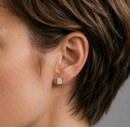 2CT Radiant Cut Lab Grown Diamond Stud Earrings, Gold Solitaire Earrings, Bridal Earrings, Gift for Her, Fine Jewelry

