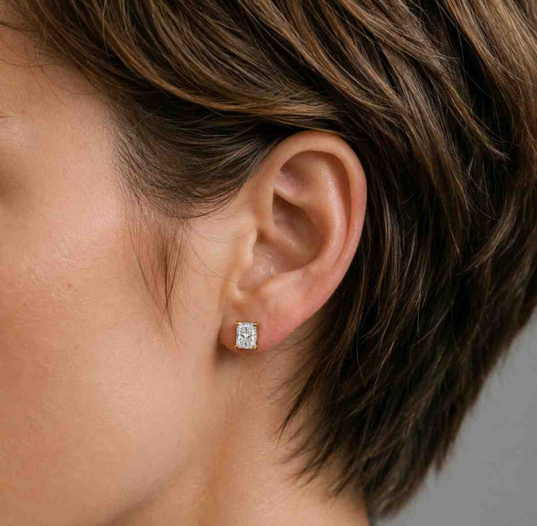 2CT Radiant Cut Lab Grown Diamond Stud Earrings, Gold Solitaire Earrings, Bridal Earrings, Gift for Her, Fine Jewelry
