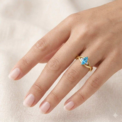 14k Gold Marquise Aquamarine and Diamond Engagement Ring, March Birthstone Bridal Ring, Dainty Blue Gemstone Promise Ring, Gift for Her
