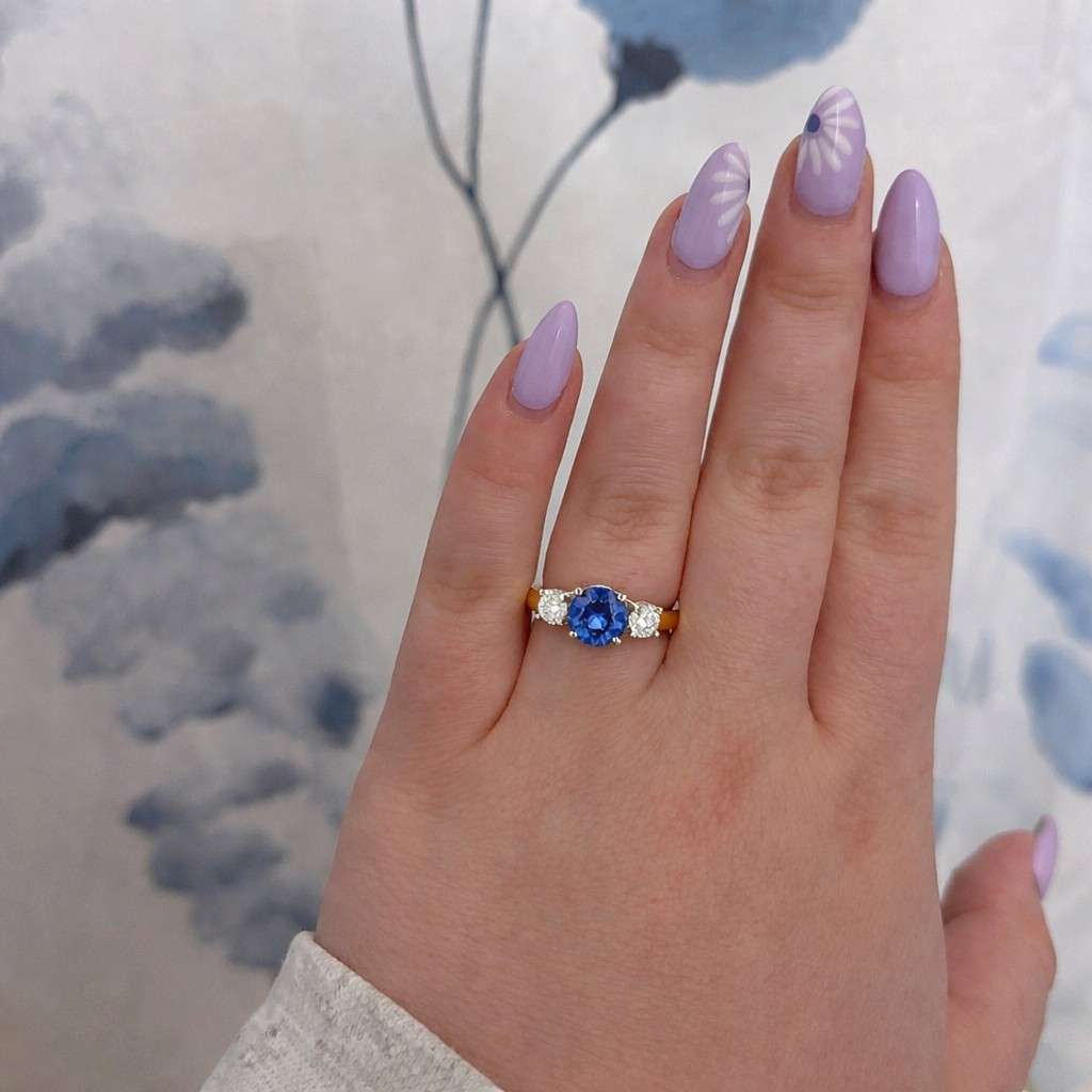 round cut blue sapphire ring, vintage leaf unique engagement five stone infinity twisted diamond bridal wedding gift for women