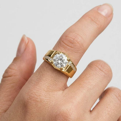 Men's 1ct Lab Grown Diamond Ring 925 Sterling Silver | Round Cut Square Signet Pinky Ring | Heavy Wedding Band | Statement Ring for Him