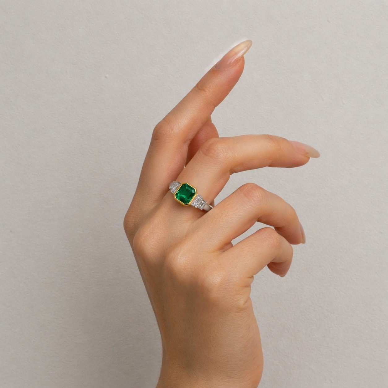 14k Three Stone Emerald Ring, Emerald Engagement Ring, Emerald Cut Green Emerald, Three Stone Ring, Anniversary Ring, May Birthstone
