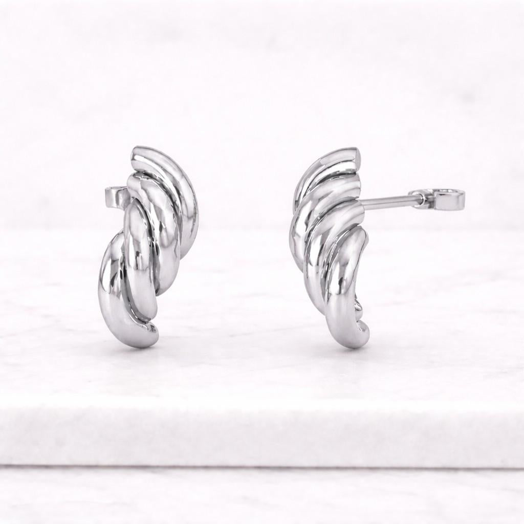 Textured Croissant Hoop Earrings, 18K Gold Plated Sterling Silver Twisted Huggies
