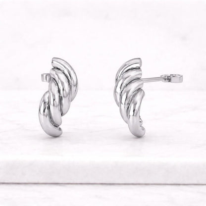 Textured Croissant Hoop Earrings, 18K Gold Plated Sterling Silver Twisted Huggies
