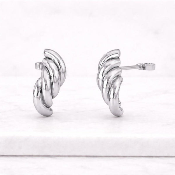 Textured Croissant Hoop Earrings, 18K Gold Plated Sterling Silver Twisted Huggies
