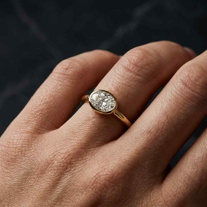 Oval Moissanite Bridesmaid Ring/ Near Colorless Moissanite Wedding Ring/ Bezel Set Anniversary Ring / Solitaire Moissanite Engagement Ring