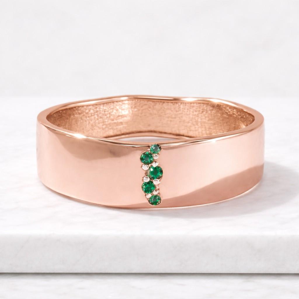 green round gemstone flush set cigar band,14k gold wide band engagement ring, round moissanite cluster ring for women, bold anniversary gift