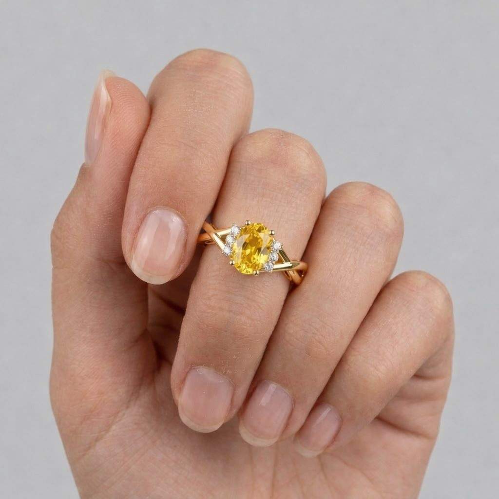 2Ct Round Cut Lab Created Citrine & Diamond Women's Engagement Ring 14K White Gold Plated Women's Promise Ring Anniversary Gift For Her
