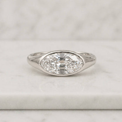 Oval Diamond Bezel Set Engagement Ring 14K Gold Solitaire Ring Dainty Minimalist Wedding Anniversary Gift for Her Classic Everyday Ring
