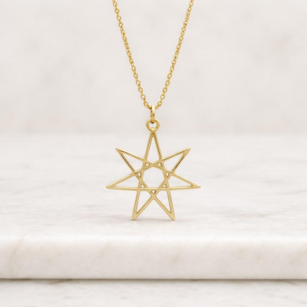 Gold Star Frame Necklace, Dainty Y Necklace, 9K 14K 18K Gold Necklace, Yellow Gold, Tiny Triangle Necklace, Gift For Her, Celestial Jewelry
