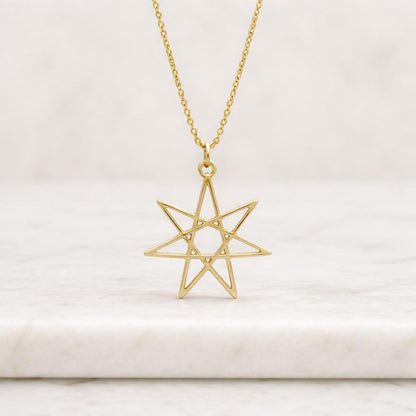 Gold Star Frame Necklace, Dainty Y Necklace, 9K 14K 18K Gold Necklace, Yellow Gold, Tiny Triangle Necklace, Gift For Her, Celestial Jewelry
