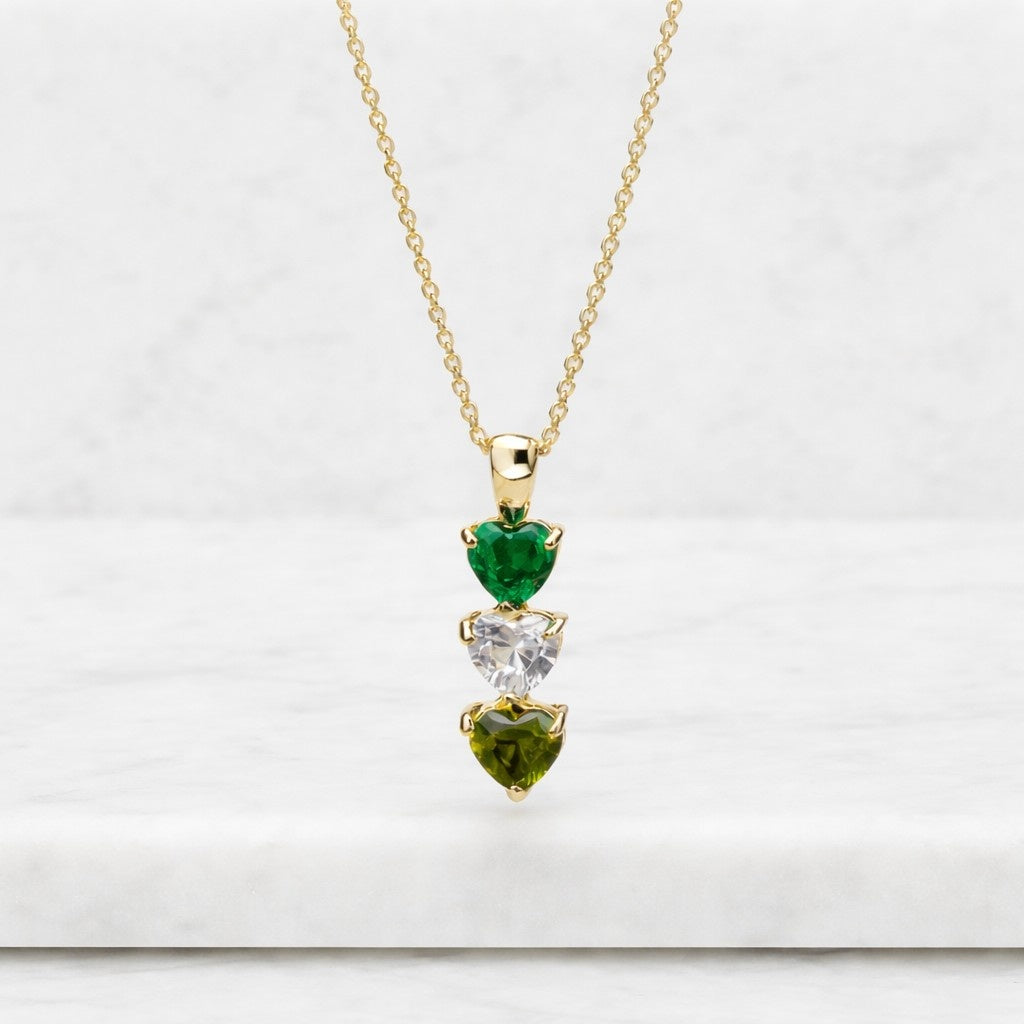 14K Gold Heart Cut Blue Topaz Citrine Pendant Necklace, Three Stone Heart Necklace, Minimalist Gemstone Necklace, Gift for Her