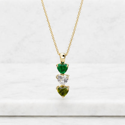 14K Gold Heart Cut Blue Topaz Citrine Pendant Necklace, Three Stone Heart Necklace, Minimalist Gemstone Necklace, Gift for Her