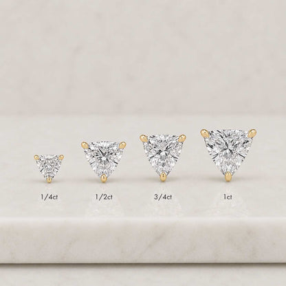 Trilliant Cut Moissanite Stud Earrings in 14K Yellow Gold, Trilliant Diamond Alternative Studs, Minimalist Everyday Jewelry Gift for Her
