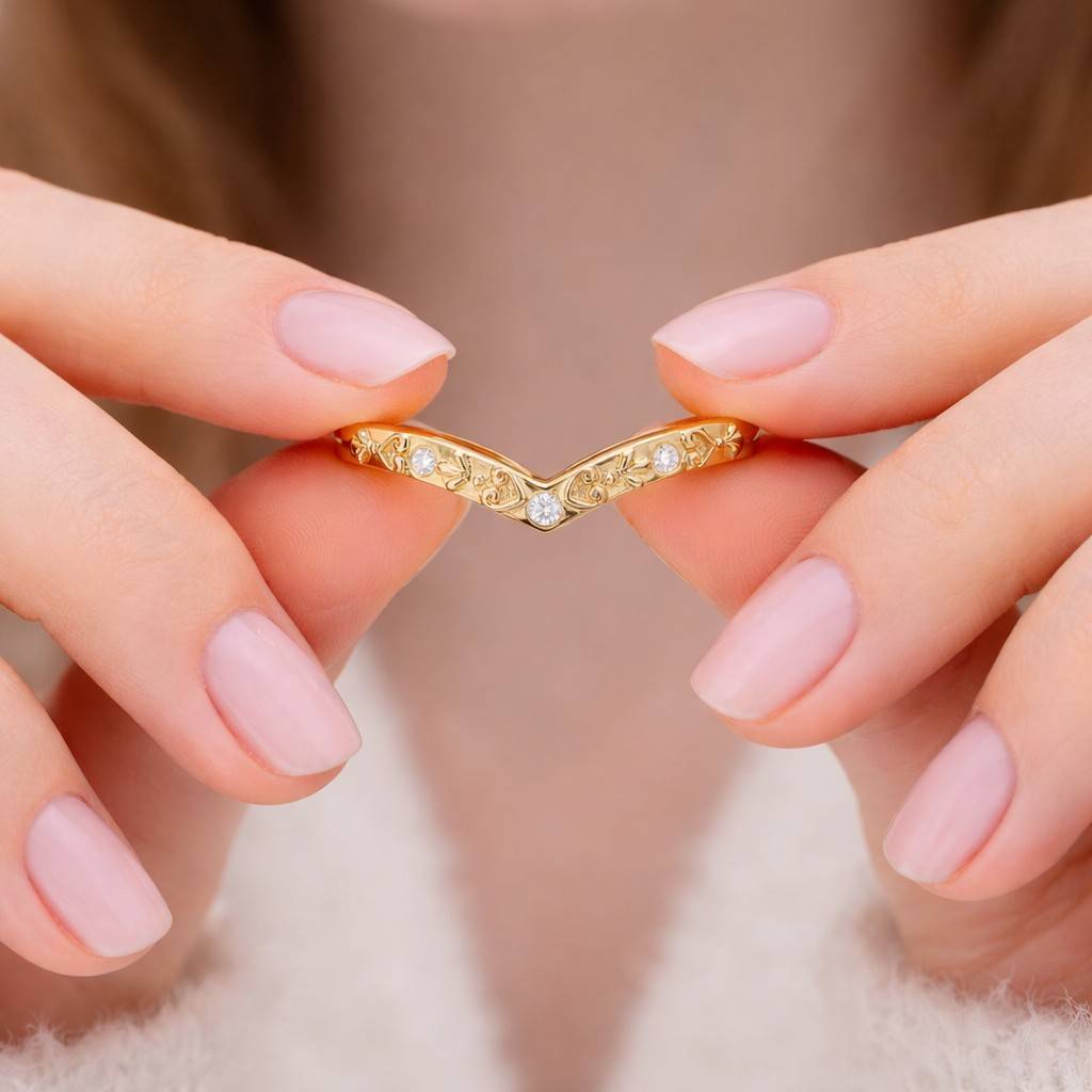 lab grown diamond chevron wedding band ring