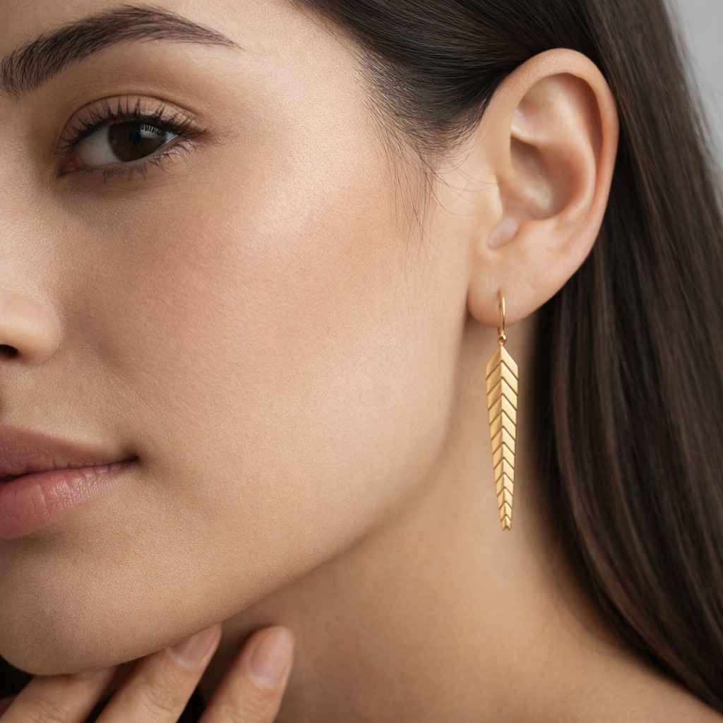 long chevron earrings, long gold herringbone earrings, laurel earrings, botanical tassel earrings, minimalist earrings, gift for her
