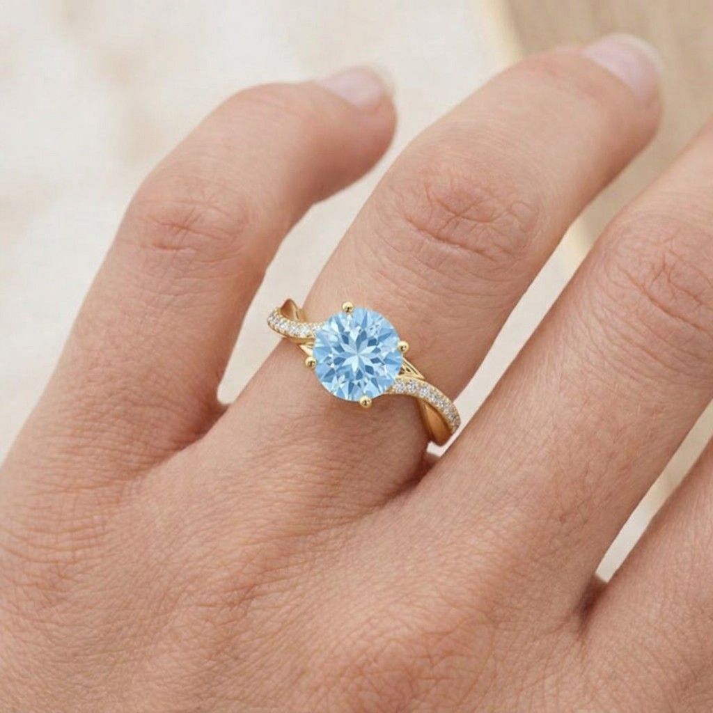 Infinity Cornflower Sapphire Engagement Ring Rose Gold Twist 6mm Solitaire Moissanite Ring Diamond Wedding Ring Lavender Birthstone Proposal
