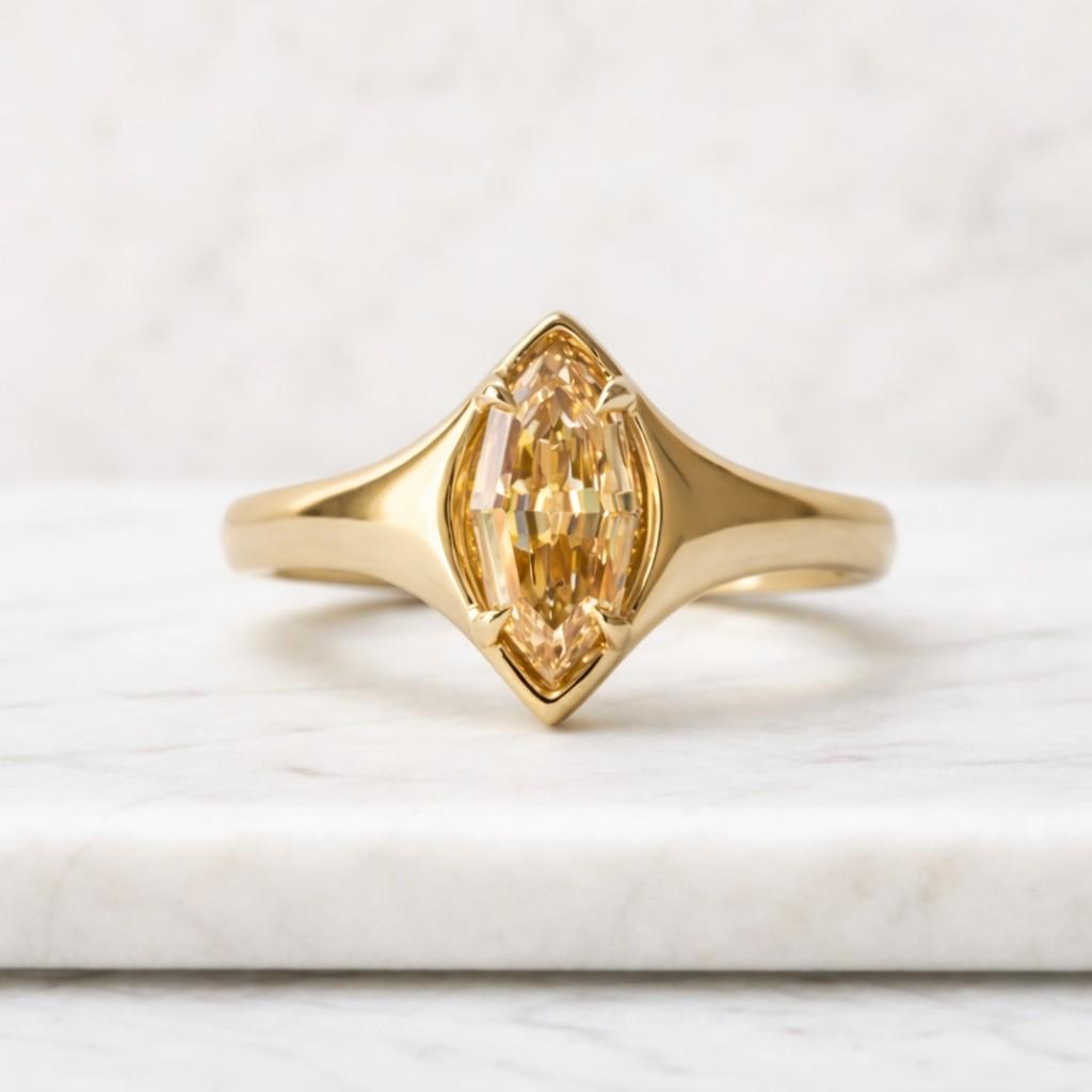 1.5 ct marquise cut champagne moissanite engagement ring 10/14/18k solid gold ring anniversary gift for her ring wedding ring promise ring
