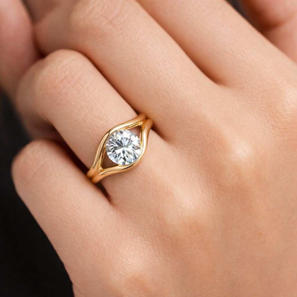 Round Diamond Engagement Ring Bypass Setting Ring Lab Grown Diamond Wedding Ring Solitaire Ring Birthday Gift 10k 14k 18k Solid Gold Ring
