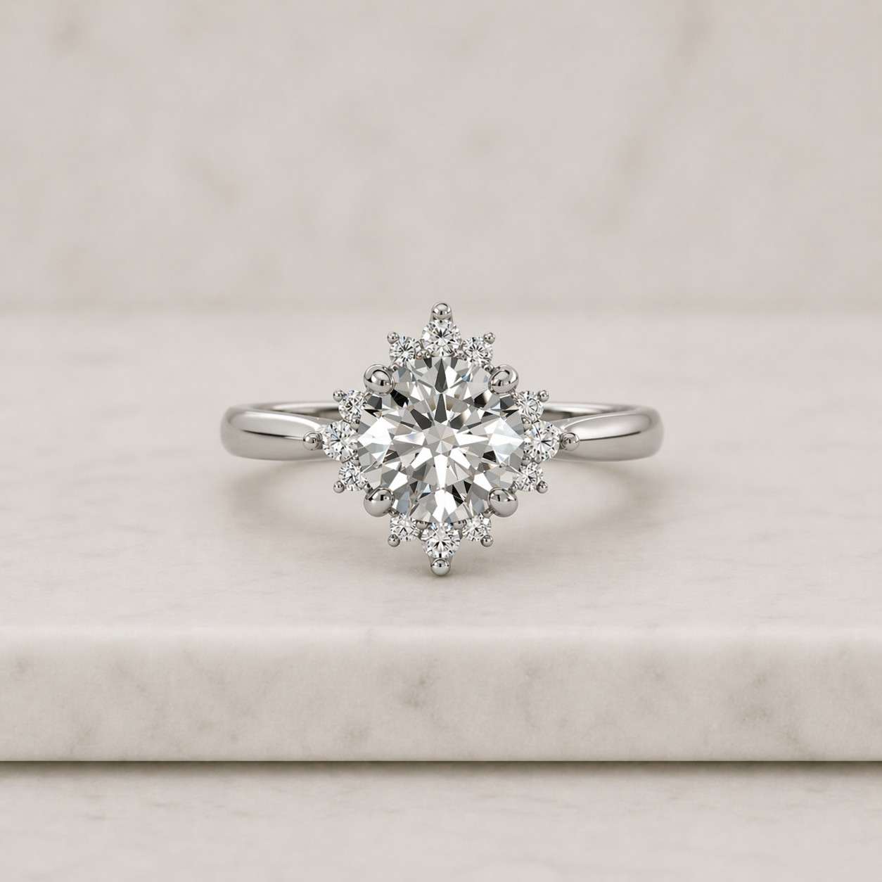 2.0ct Round Moissanite Engagement Ring,Snowflake Moissanite Wedding Ring,Vintage engagement ring,Cluster Accent Round Moissanite Ring Gift
