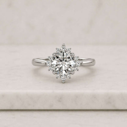 2.0ct Round Moissanite Engagement Ring,Snowflake Moissanite Wedding Ring,Vintage engagement ring,Cluster Accent Round Moissanite Ring Gift

