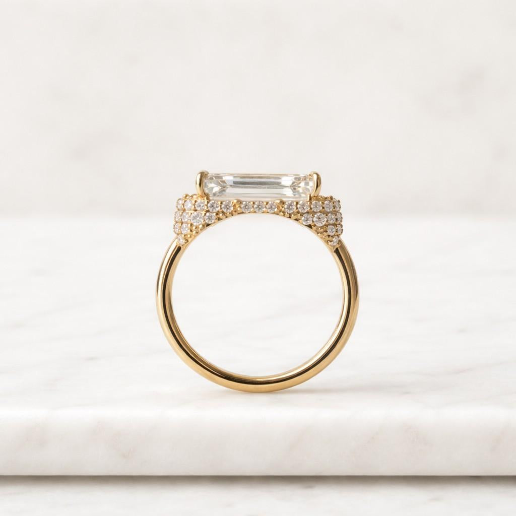 3.30 ct timeless emerald cut diamond engagement ring pavé yellow gold band classic moissanite wedding jewelry elegant anniversary gift
