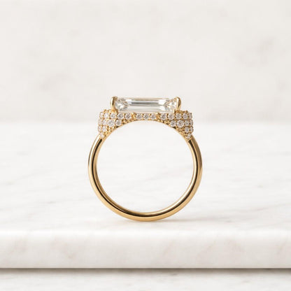 3.30 CT Timeless Emerald Cut Diamond Engagement Ring Pavé Yellow Gold Band Classic Moissanite Wedding Jewelry Elegant Anniversary Gift
