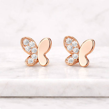 small butterfly studs gold lightweight comfortable ear jewelry stacking earrings second hole diamond studs gift for girlfriend wife modern jewelry trend