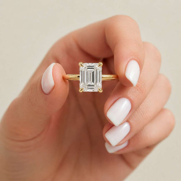 Emerald Cut Moissanite Engagement Ring | Gold Vermeil Solitaire Ring | Classic Promise Ring for Women | Minimalist Diamond Alternative
