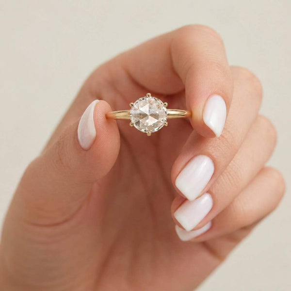 Rose Cut Round Lab Created Diamond Solitaire Ring, 0.50 To 3.00 CT Split Shank Engagement Ring, Eco Friendly Diamond Anniversary Ring
