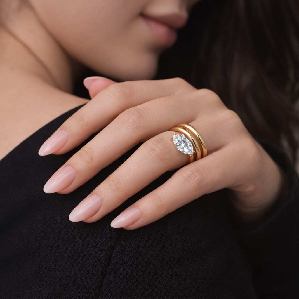 2ct marquise cut engagement ring | yellow gold curved setting, igi certified lab diamond