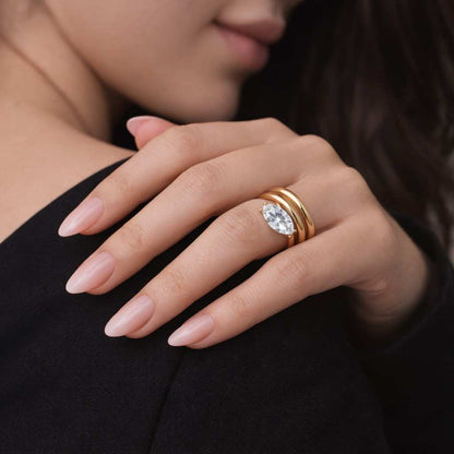 2Ct Marquise Cut Engagement Ring | Yellow Gold Curved Setting, IGI Certified Lab Diamond