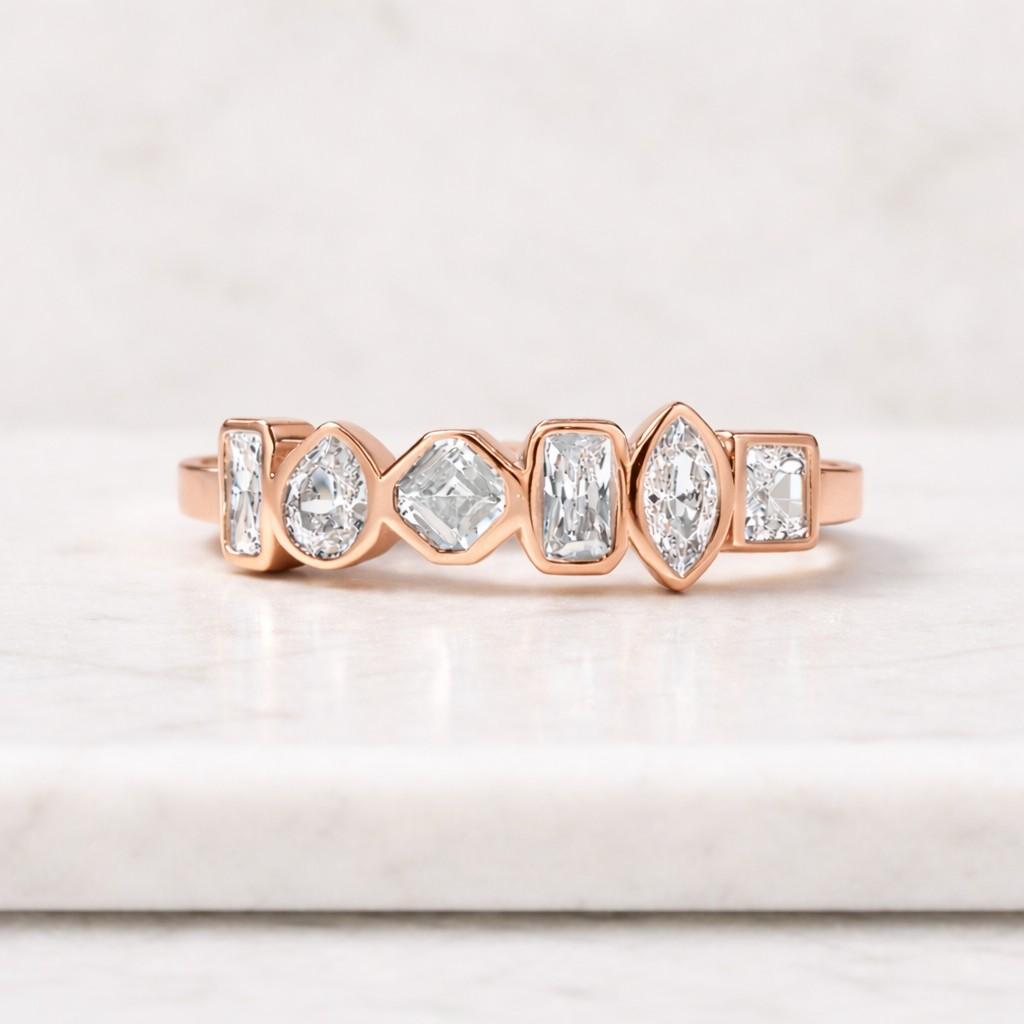 1.25ct pear lab grown diamond wedding band, 14k gold bezel set