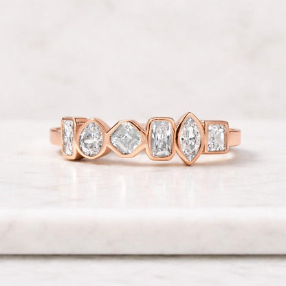 1.25CT Pear Lab Grown Diamond Wedding Band, 14K Gold Bezel Set