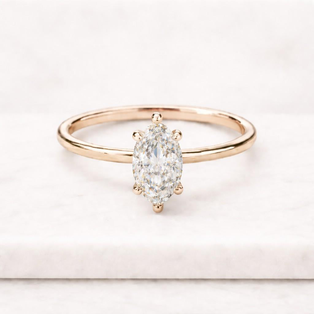 2 Carat Marquise Lab Grown Diamond Engagement Ring Solitaire Hidden Halo 14k Yellow Gold

