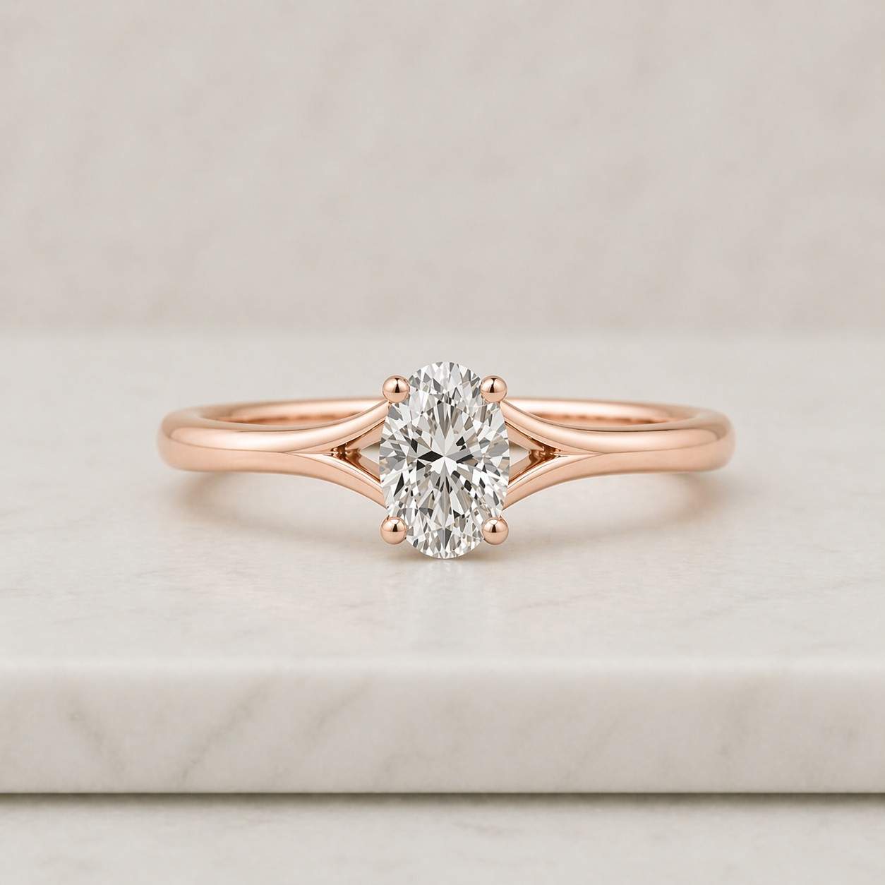 Solid Gold 2.5mm Width Split Shank Oval Cut Moissanite Engagement Ring Tulip Set, Cathedral Ring
