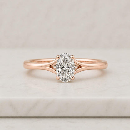 Solid Gold 2.5mm Width Split Shank Oval Cut Moissanite Engagement Ring Tulip Set, Cathedral Ring