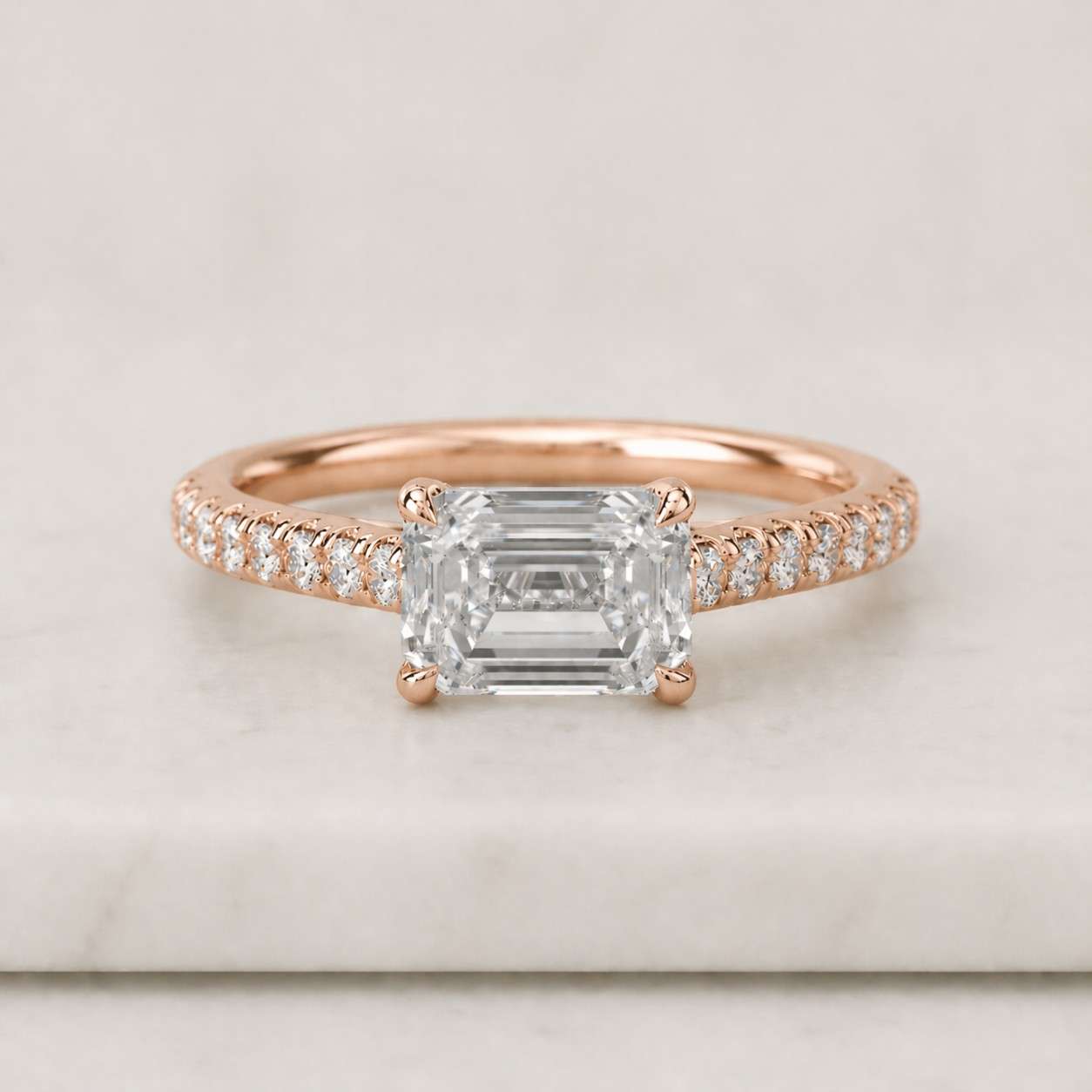 Lab Diamond 2 CT Emerald Cut East to West Solitaire Ring | 14K Solid Gold Wedding Ring | Emerald Cut Bridal Ring 