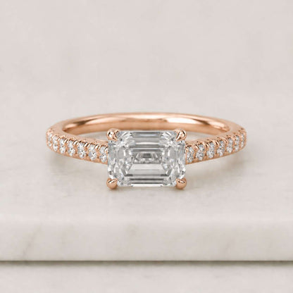 Lab Diamond 2 CT Emerald Cut East to West Solitaire Ring | 14K Solid Gold Wedding Ring | Emerald Cut Bridal Ring 